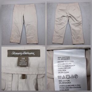 Tommy Bahama Cropped Pants Women's 14 Beige Stretch Cotton Ankle